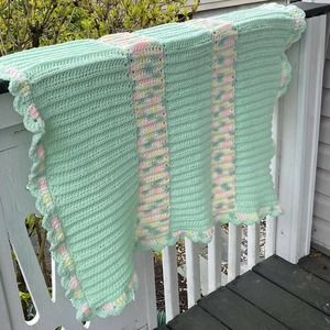 NEW Handmade Pastel sea green Knit Crochet BABY Afghan Blanket Infant